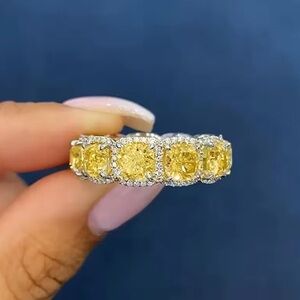 NWT-2.5Ct LabCreated Yellow Sapphire 
Cushion Cut Eternity Band